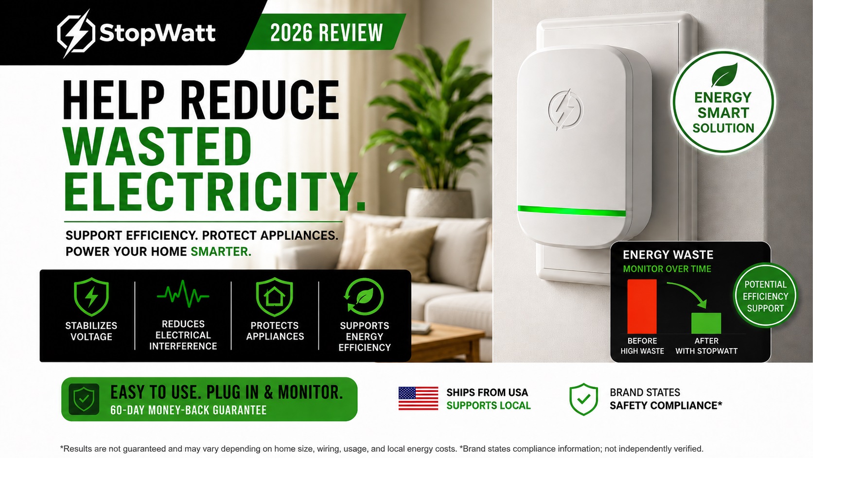 StopWatt device plugged into a wall outlet